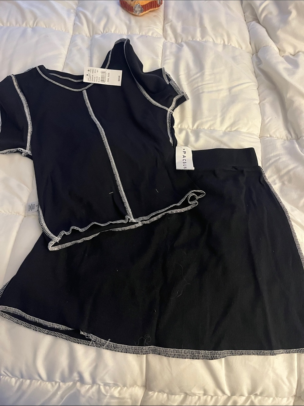 Black Contrast-Stitch Two-Piece Set